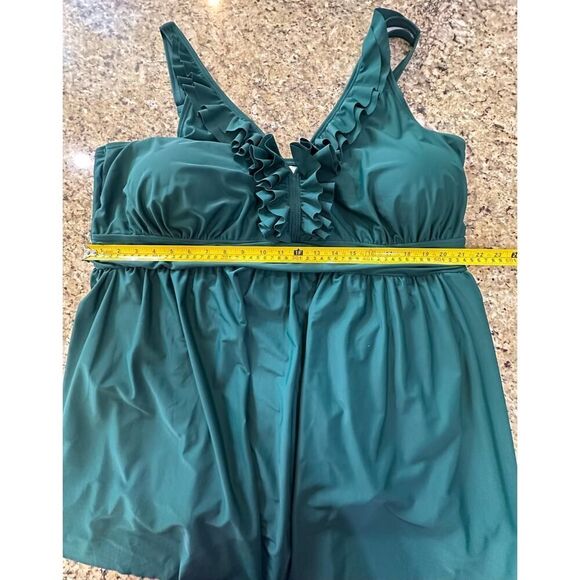 Bloomchic SZ 26 Ruffle Trim Adjustable Strap Gathered Sculpt Waist Swim Dress - Picture 13 of 16